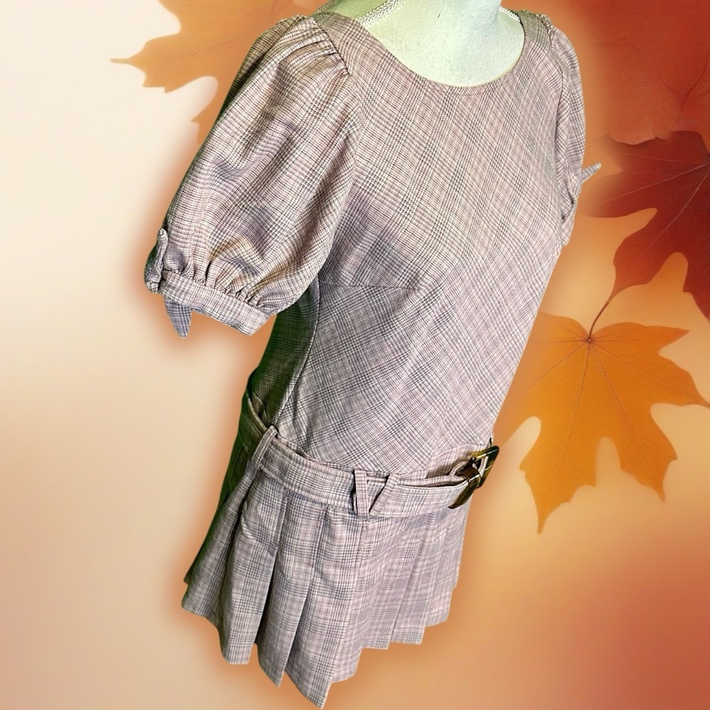 NWOT Free People ‘Sevi’ Plaid Belted Mini Dress in “Gray & Pink Combo” Sz Small - Picture 15 of 16